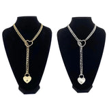 Fashion Womens Slip Chain Necklace Heart O-Ring Rock Cuban Long Necklace Adjustable Heart Shaped Lock Core With Key 2024 New